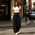 thumbnail image 4 of YABCSAZ Women's Barrel Pants Solid Color Wide Leg Pants Elastic Waist Pants Casual Pants with Pockets for Summer Travel Loose Baggy Trousers, Gifts for Women, 4 of 8