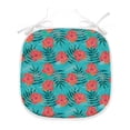 thumbnail image 1 of Exotic Dining Chair Pad, Tropic Summer Botany Pattern with Hibiscus Flowers, Water Resistant Pillow with Straps for Kitchen Seats, 12 Pieces Set, Seafoam Coral, by Ambesonne, 1 of 5
