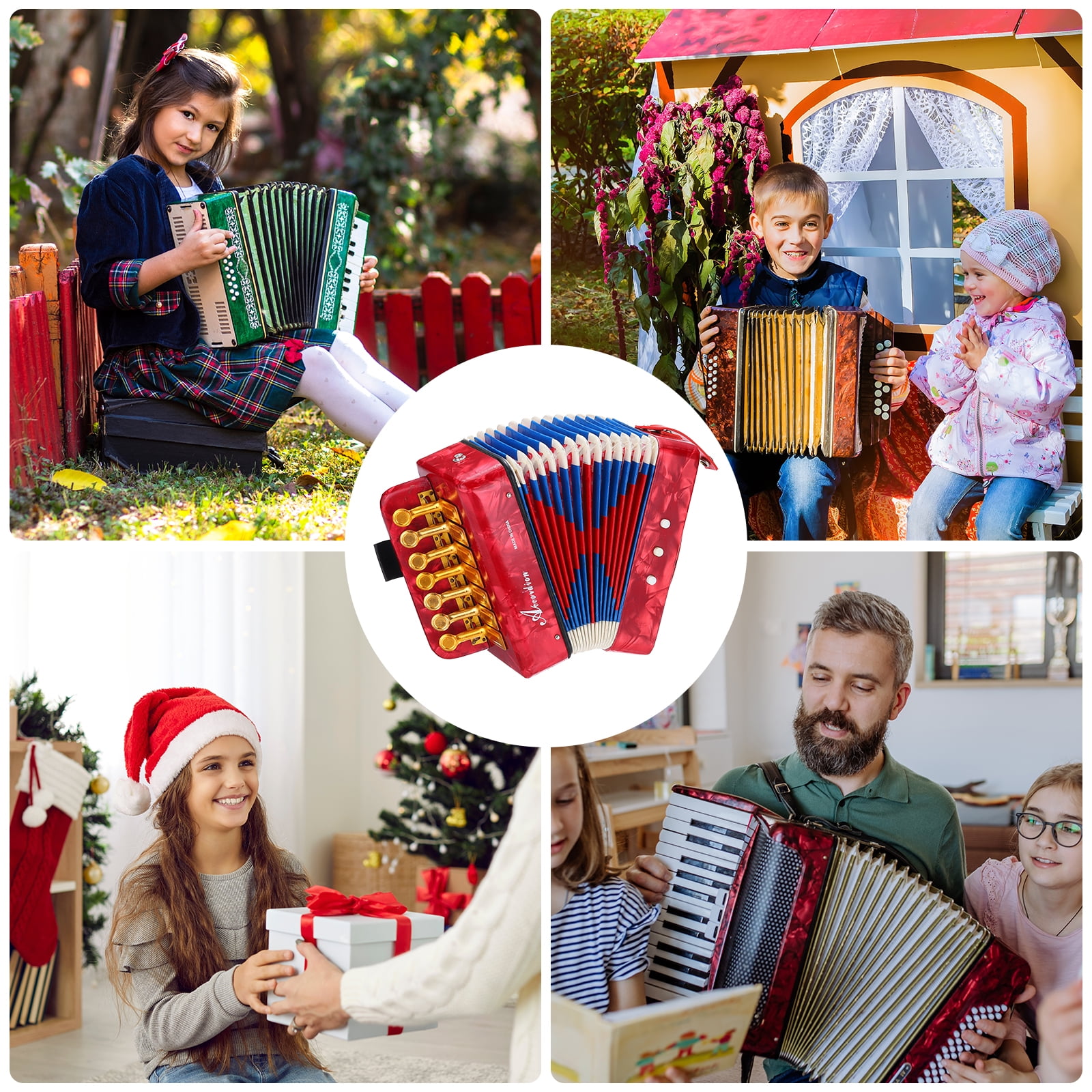 Uxcell Accordion, 10 Keys Bass Button Accordion Mini Musical Instrument Lightweight for Children Beginners Educational, Red