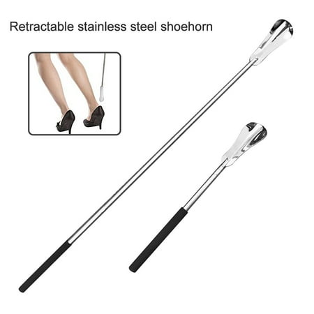 

HeYii Flexible Stainless Steel Shoehorn Shoe Stick Lifter Spoon Tool with Long Handle Black + Silver