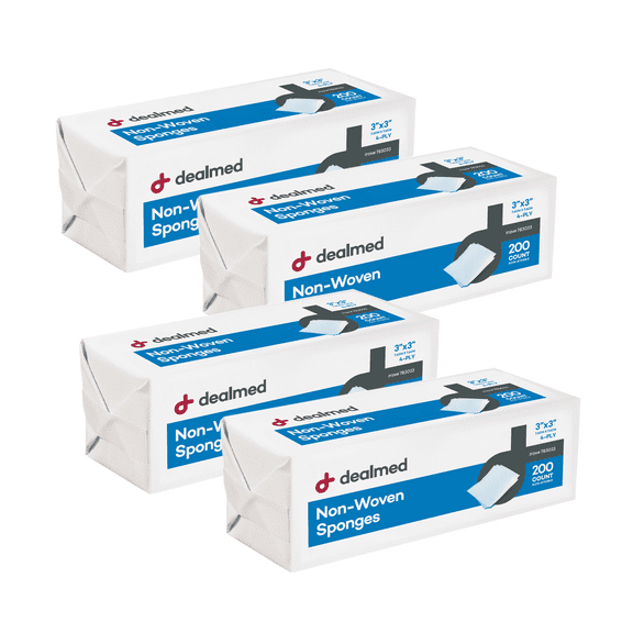 Dealmed Non-Woven Gauze Sponges 3" x 3" (800 Count) 4 Ply, Non-Sterile Absorbent Dental Gauze Wound Care Product for First Aid Kit/Medical Facilities