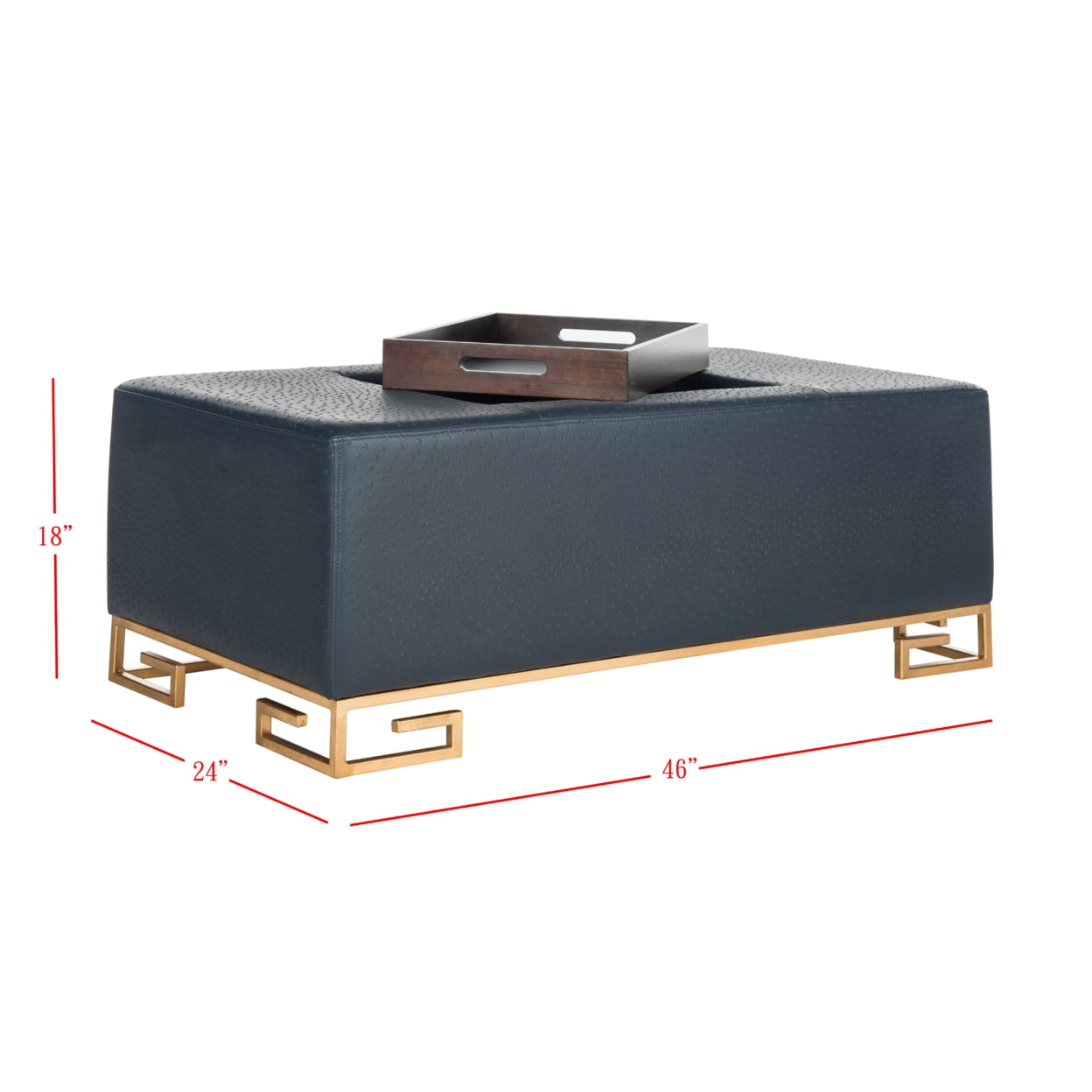 SAFAVIEH Julian Faux Ostrich Tray Ottoman/Coffee Table, Navy/Gold