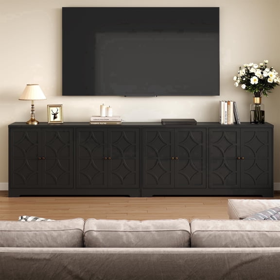 May in Color 56" Modern Buffet Cabinet, Wood Sideboard with 4 Doors and Adjustable Shelves, for Entryway, Living Room, Matte Black