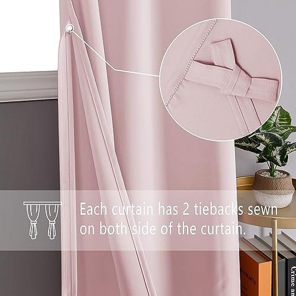 DWCN Blackout Curtains for Bedroom with Tiebacks - Room Darkening Privacy Grommet Top Window Curtains for Living Room, 52 x 96 inch Length,Blush Pink,Set of 2 Panels