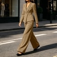 thumbnail image 5 of Ohufall Womens Set Turndown Collar Button Long Sleeve Coat with Solid Straight Leg Pant Two Pieces Sets, 5 of 7
