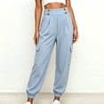 thumbnail image 2 of Levmjia Women's High Waisted Cargo Pants, Solid Color Utility Joggers with Button Detail, Loose Fit Elastic Cuff Ankle Pants for Casual Workout, 2 of 8