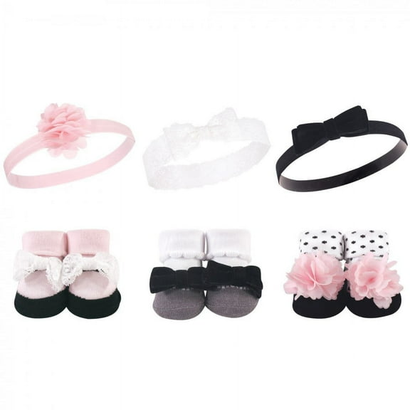 Hudson Baby Headband and Socks Giftset, 6-Piece, 0-9 Months