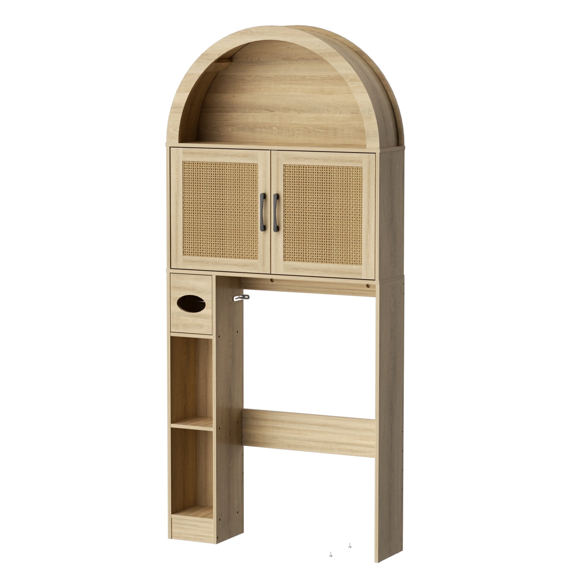 AHB Over Toilet Storage Cabinet with Arc Design, Freestanding Bathroom Organizer with Doors, 7.7"D x 30.5"W x 67.7"H, Wood Color