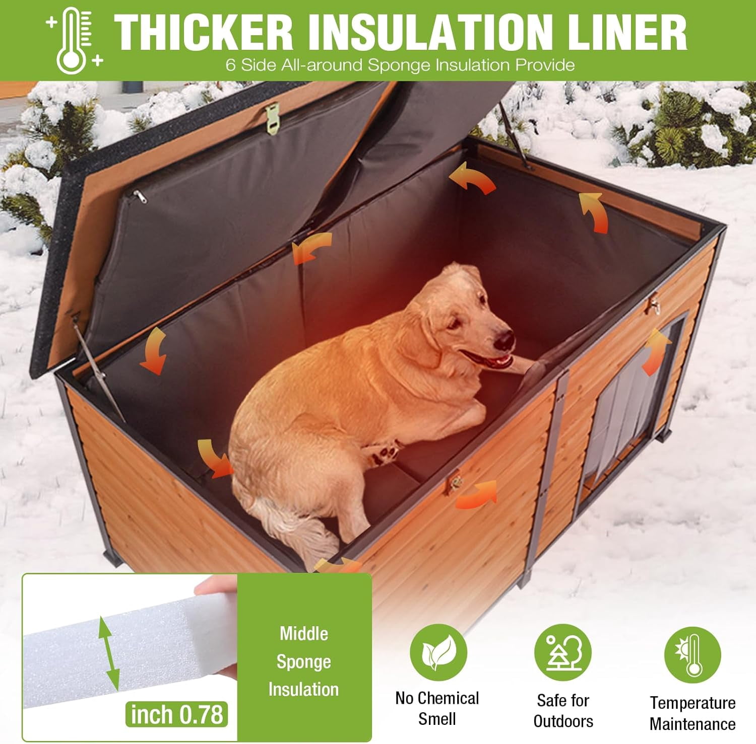 Aivituvin Extra Large Heated Dog House Outdoor Insulated Dog House Weatherproof Dog Shelter with Heated Pad, Insulated All-Round Thermal Liner, Chew-Proof Design for Large Dogs (Winter-Ready)