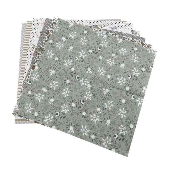 7Pcs Cotton Fabrics 50 x 50Cm DIY Floral Dots Assorted Squares Pre-Cut Quarters Bundle Cotton Quilt Fabric Sewing Quilting Patchwork Bundle[Grey]