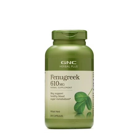 GNC Herbal Plus Fenugreek 610mg, 200 Capsules, Supports Healthy Blood Sugar