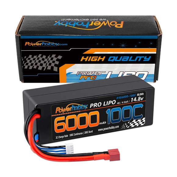 Powerhobby 4S 14.8v 6000mah 100c Lipo Battery w Deans Plug Hard Case 4-Cell