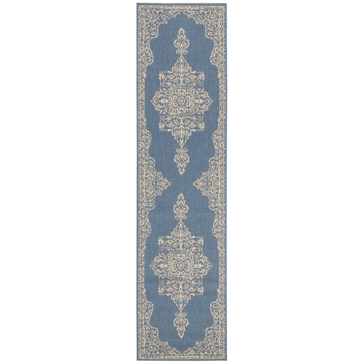 SAFAVIEH Beach House Janine Medallion Indoor/Outdoor Area Rug, Cream/Blue, 6'7" x 9'2"