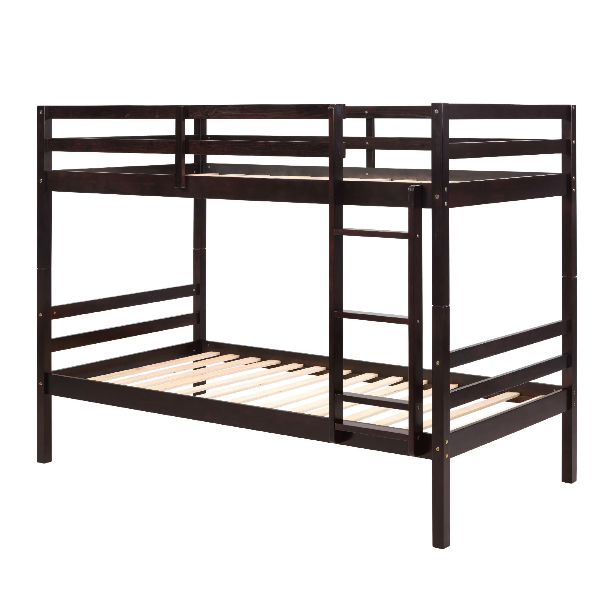 Aukfa Twin over Twin Bunk Bed, Wooden Bunk Bed with High Guardrail for Kids/Teens and Dorm Room/Guest Room, Espresso