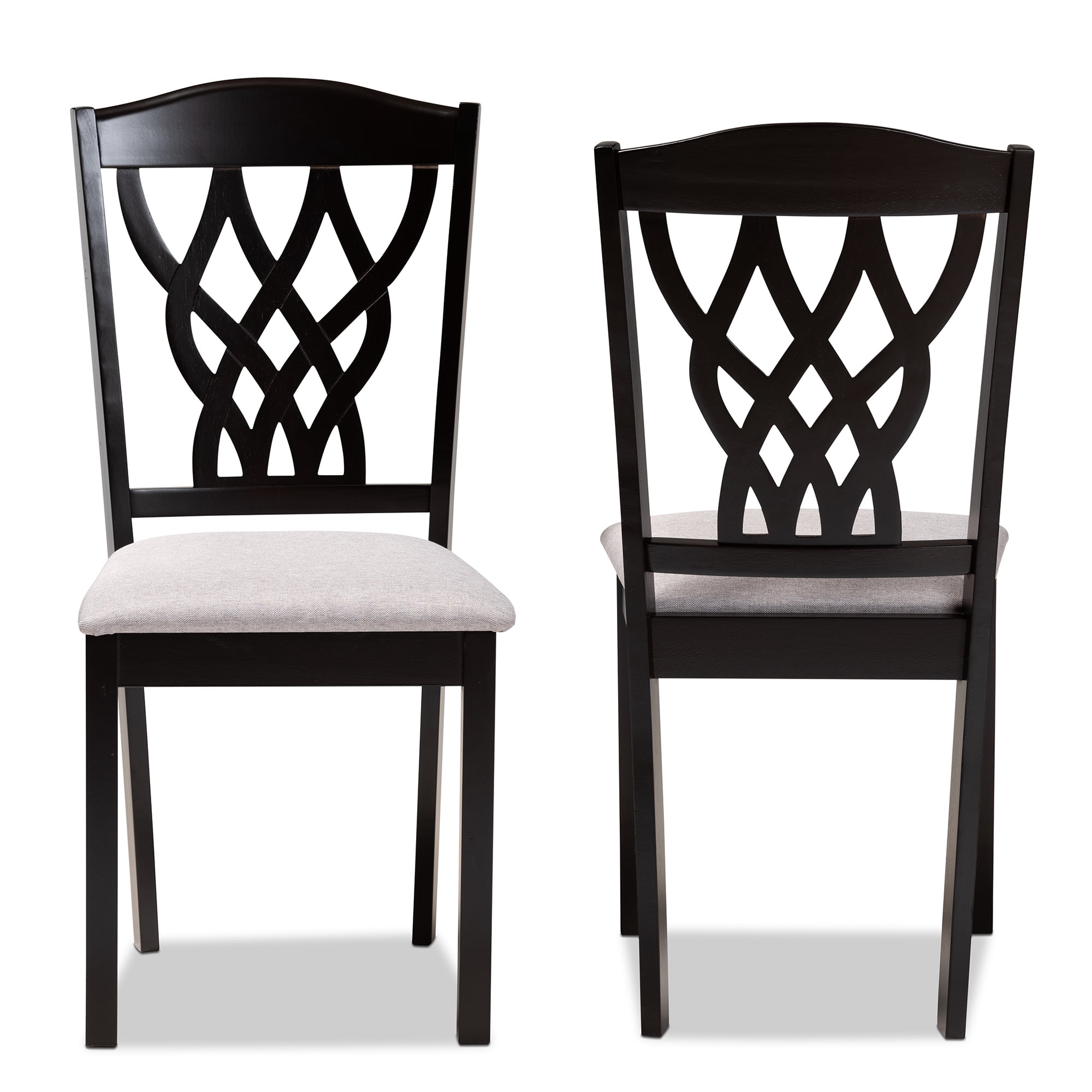 Baxton Studio Delilah Modern and Contemporary Grey Fabric Upholstered and Dark Brown Finished Wood 2-Piece Dining Chair Set