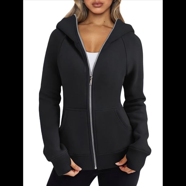 Sudaderas con Capucha y Cremallera para Mujer, Chaquetas de Forro , Sudaderas de Gran Tamaño, Conjuntos de Moda de Otoño, Suéteres, Ropa de Invierno. Negro M