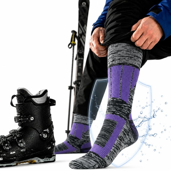 Waterproof Breathable Hiking Socks, 3-Layer Moisture-Wicking Crew Socks with Reinforced Heel for Trekking, Wading, Fishing & Skiing