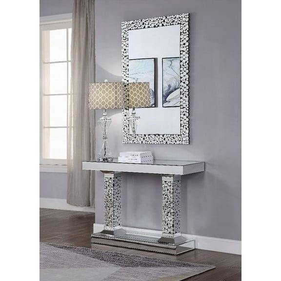 Lachina Glam Mirrored Console Table with Faux Gems for Entryways
