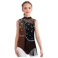 thumbnail image 4 of iiniim Kids Girls Shiny Rhinestone Gymnastics Leotard Figure Skating Bodysuit Performance Costume Brown 8, 4 of 7
