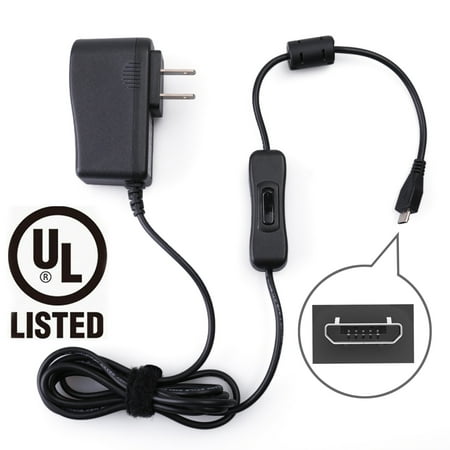 Raspberry Pi Usb Led 5V 2.5A DC Charger Adapter Power Supply for Raspberry Pi 2 3 3B B+, Samsung Galaxy Tablet Huawei Oppo Vivio, Micro USB DC Charger Adapter On Off Switch ()
