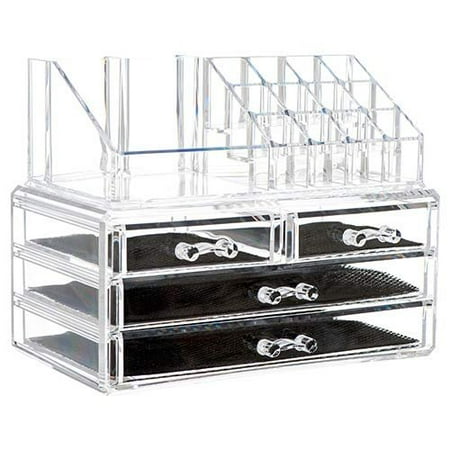 Brush Storage - 2 in 1 Durable Thick Clear Acrylic Jewelry Cosmetic Storage Organizer Drawer Makeup Box Display Holder Countertop Storage for Jewelry Cosmetics Lipsticks Brushes Home Travel Accessory Easy to Use