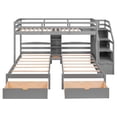 thumbnail image 5 of Twin Over Twin & Twin Bunk Bed, Triple Bunk Bed with 2 Storage Drawers and Staircase for Kids Teens Adults, Wooden Bed Frame with Built-in Shelves and Saftey Guardrails, Space Saving Design, Gray, 5 of 7