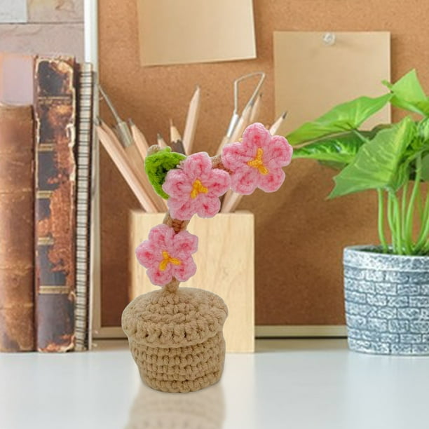 Decoración del hogar, decoración de habitaciones, decoración de paredes, flores tejidas a mano, flores tejidas en macetas, rosas tejidas a crochet, decoraciones de oficina con flores simuladas hechas