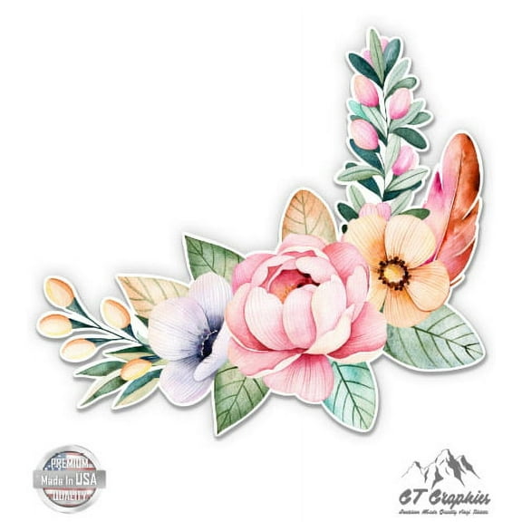Flower Bouquet Watercolor Boho Art - 3" Vinyl Sticker - For Car Laptop I-Pad Phone Helmet Hard Hat - Waterproof Decal
