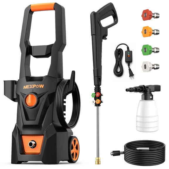 NEXPOW Hidrolavadora 2000W, 4000 PSI Máx., 2.6 GPM, con Manguera de 9 Metros, 4 Boquillas de Presión Diferentes, Hidrolavadora Eléctrica Cañón de Espuma, Ideal para Autos y Patios