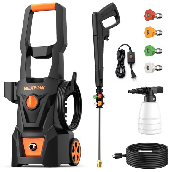 NEXPOW Hidrolavadora 2000W, 4000 PSI Máx., 2.6 GPM, con Manguera de 9 Metros, 4 Boquillas de Presión Diferentes, Hidrolavadora Eléctrica Cañón de Espuma, Ideal para Autos y Patios