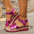 thumbnail image 7 of Rokment Platform Wedge Sandals for Women Boho Beach Vintage Casual Leather Linen Sole Espadrilles Chunky High Heel Dress Summer Shoes Hot Pink Size 6, 7 of 7