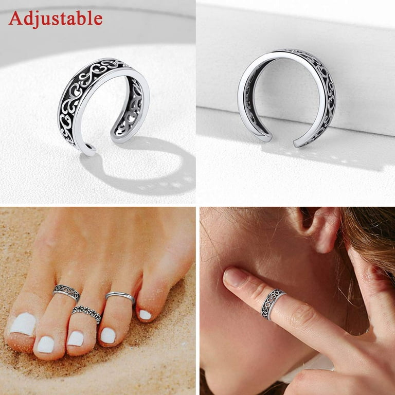 【COYSEIO】 SILVER TOE RING SET SILVER 925 Sterling Silver Adjustable Celtic Knot Toe Ring for