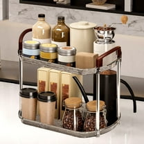 Bxaolu Spice Rack Organizer for Countertop, 2-Tier Plastic Rust-Proof Standing Seasoning Storage Shelf with Low Guardrail for Kitchen Cabinet Bathroom Living Room Pantry, Black