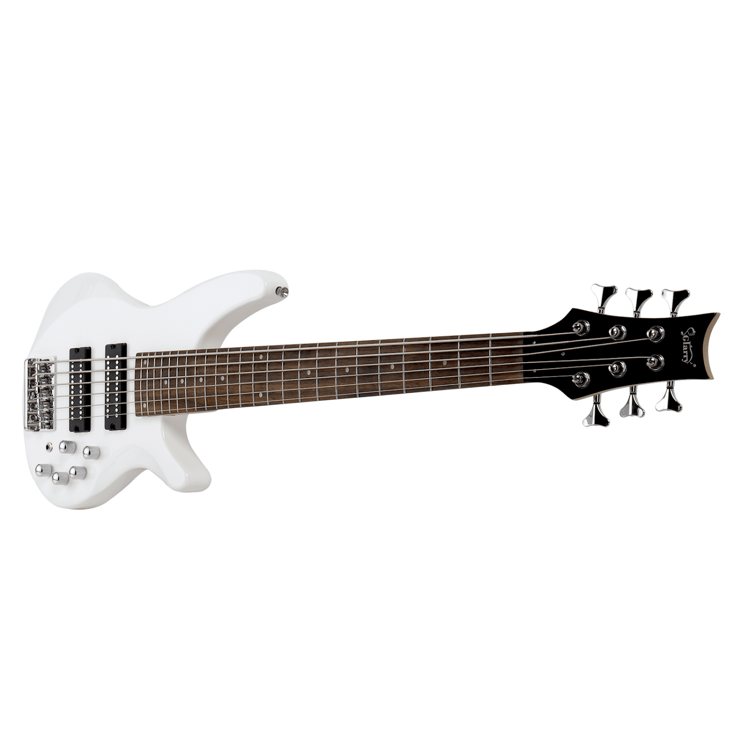 Hassch 6 String Electric Bass Guitar with Bag, Beginner Bass Guitar with Strap and Other Accessories for Starters, White