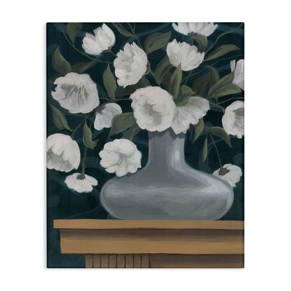 Stupell Industries White Flowers in Round Vase Plants & Flowers Painting Wrapped Canvas Art Print Wall Art, 16 x 20