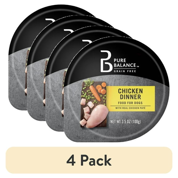 (4 pack) Pure Balance Chicken Dinner Pate Wet Dog Food, Grain Free, 3.5 oz Cup