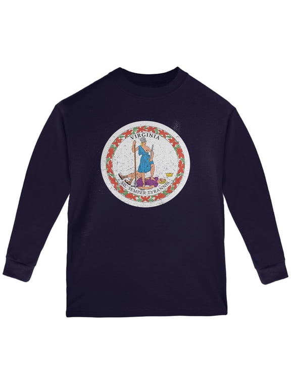 Born and Raised Virginia State Flag Youth Long Sleeve T Shirt Navy YSM