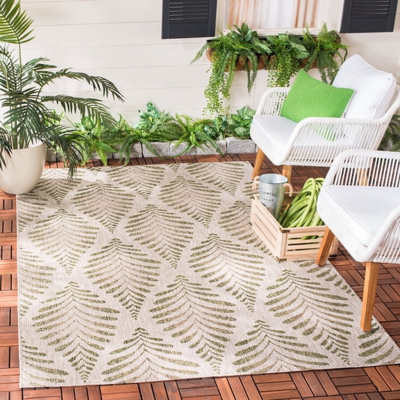 SAFAVIEH Courtyard Asher Geometric Indoor/Outdoor Area Rug, 5'3" x 7'7", Beige/Green
