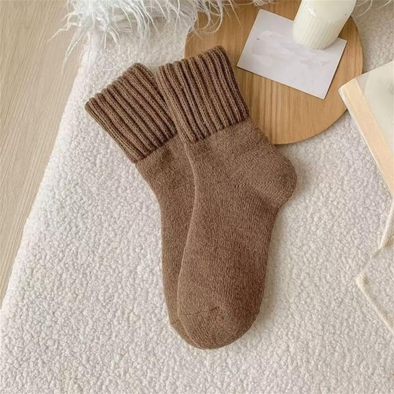 Women's Solid Mid-calf Socks, Ladies Cozy Casual Retro Soft Comfy Warm Thick Cute Knit Crew Socks Light Brown Free