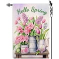 thumbnail image 1 of Hello Spring Tulips Garden Flag Spring Summer Floral Double Sided Rustic Farmland Burlap Yard Lawn Outdoor Decor 12.5x18", 1 of 6