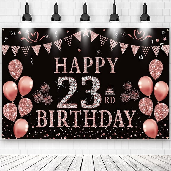 23th Happy Birthday Rose Gold Theme Backdrops Banner Birthday Party Decor Supplies,5.9x3.6ft