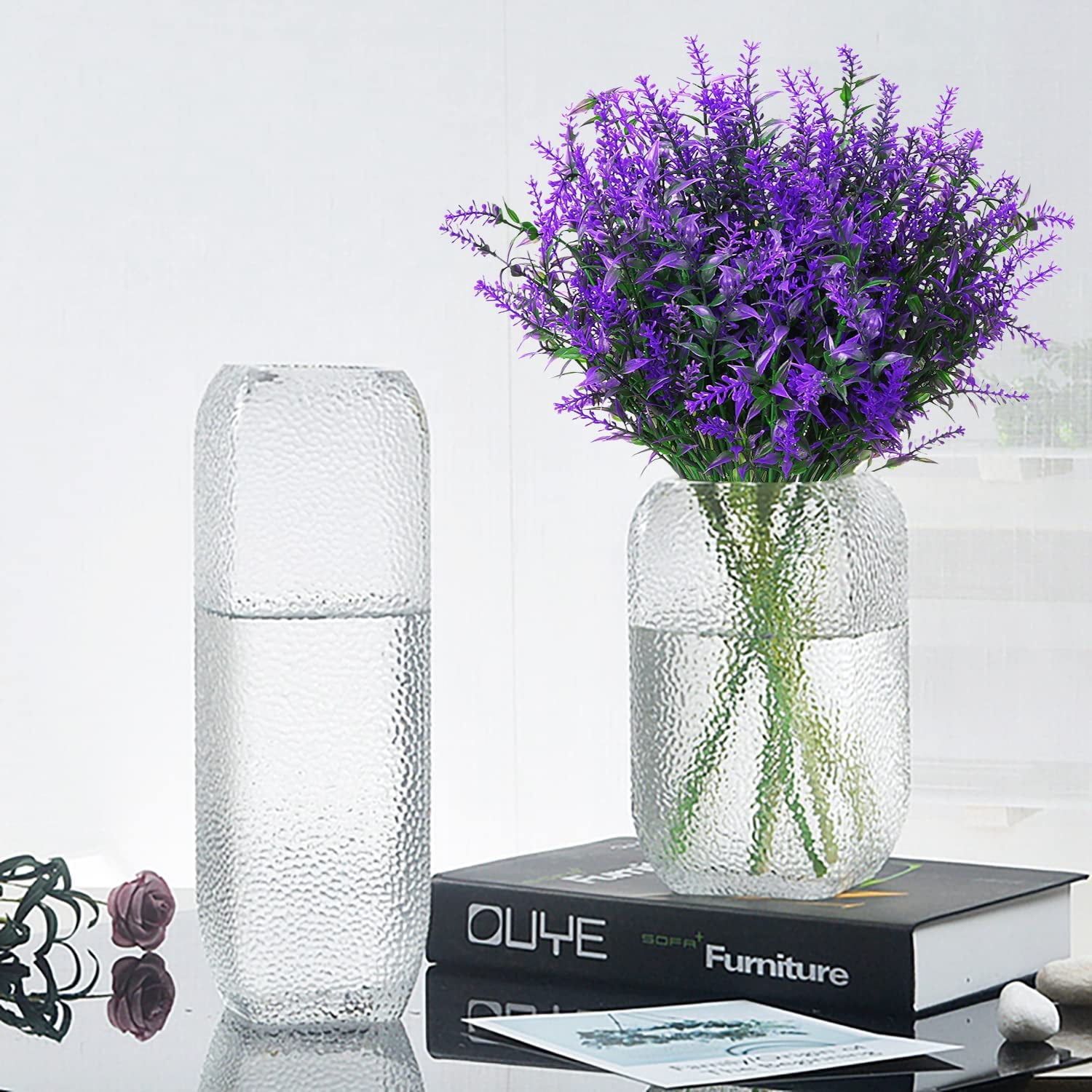 8 Bundles Artificial Lavender Flowers, Faux Outdoor Lavender Flowers UV Resistant Fake Lavender Plants for Garden Porch Window Box Filler Indoor Home Decoration  (Purple)