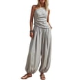 thumbnail image 2 of Cagogo Women's 2 Piece Sleeveless Tank Top Wide Leg Pants Set Casual Summer Beach Vacation Outfits Loose Solid Boho Cruise Travel Clothes Lounge Matching Sets Airport, Gray M, 2 of 5