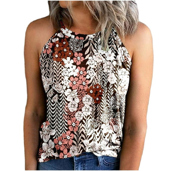 RKSTN Womens Tank Tops Summer Sleeveless Halter Tee Shirts Crew Neck Workout Tank Tops Casual Vintage Cami Shirts