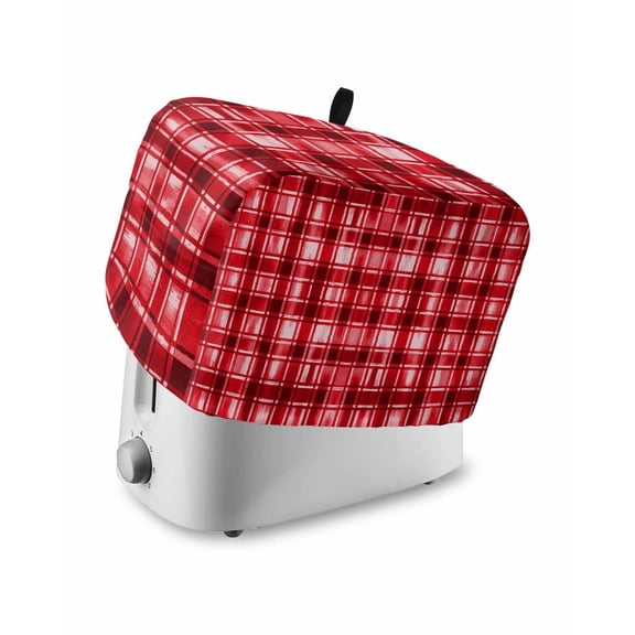 Red Plaid Toaster Cover 4 Slice, Large Kitchen Appliance Covers, Modern Art Checkered Farmhouse Toaster Oven Cover with Loop, Bread Machine Cover Polyester Dust Cover Protection