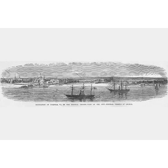 Occupation of Norfolk, Virginia - Federal Vessels at Anchor-Fine Art Canvas Print (20" x 30")