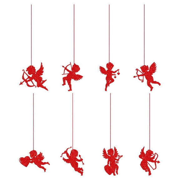 Anvazise 8Pcs Valentine's Day Hanging Plaque Cupid Design Vibrant Color Create Atmosphere Hanging Pendant Home Decoration