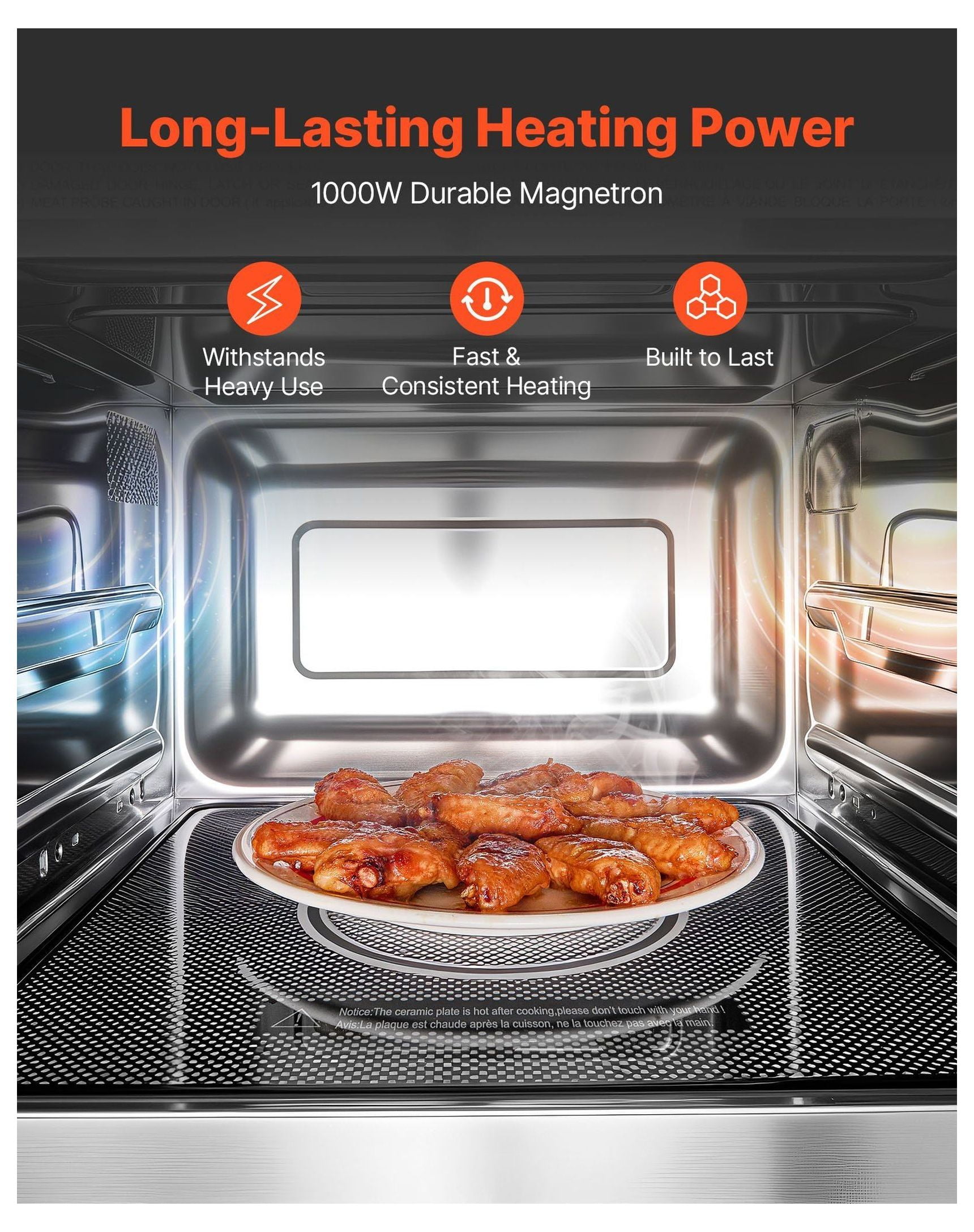 Countertop Microwave Oven, 0.9 Cu Ft 1000W, Stainless Steel Digital Microwave with Touchscreen, 10 Presets, 5 Levels, Multi-Lock for Commercial & Home Use