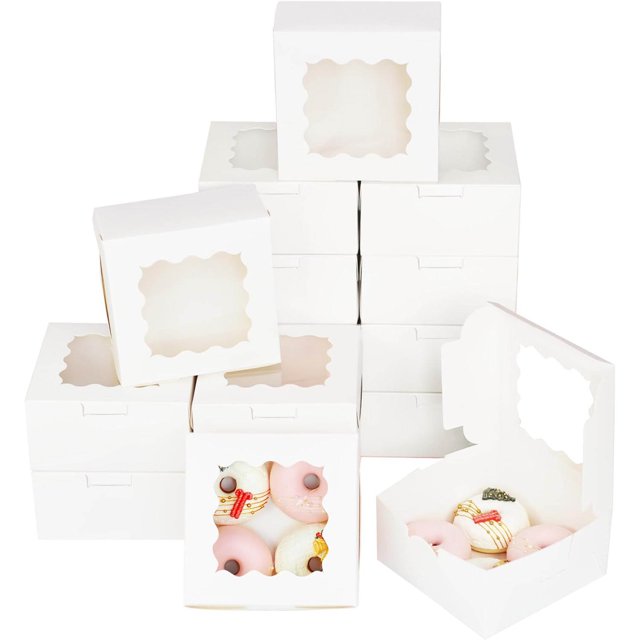 cajas de galletas blancas, cajas de pastelería de macarrón, cajas de panadería con ventana