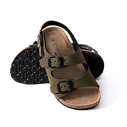 Seranoma JR Madagascar Slide Sandals for Kids - Comfortable Slip On Cork Footbed Sandals Adjustable Buckles - Boys Slip-Resistant Platform Summer Flat Sandals for Beach, Home, Indoor and Outdoor Use